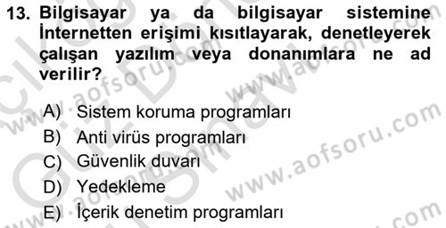 Büro Teknolojileri Dersi 2023 - 2024 Yılı (Final) Dönem Sonu Sınav Soruları 13. Soru