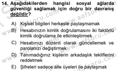 Büro Teknolojileri Dersi 2023 - 2024 Yılı (Final) Dönem Sonu Sınav Soruları 14. Soru
