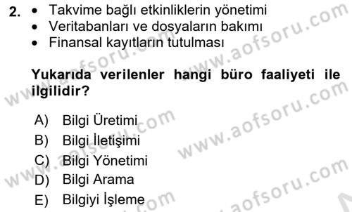 Büro Teknolojileri Dersi 2023 - 2024 Yılı (Final) Dönem Sonu Sınav Soruları 2. Soru