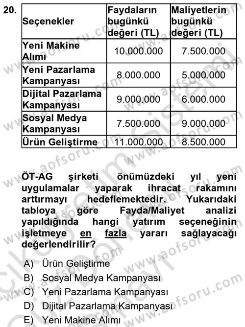 Büro Teknolojileri Dersi 2023 - 2024 Yılı (Final) Dönem Sonu Sınav Soruları 20. Soru