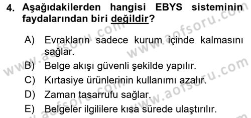 Büro Teknolojileri Dersi 2023 - 2024 Yılı (Final) Dönem Sonu Sınav Soruları 4. Soru