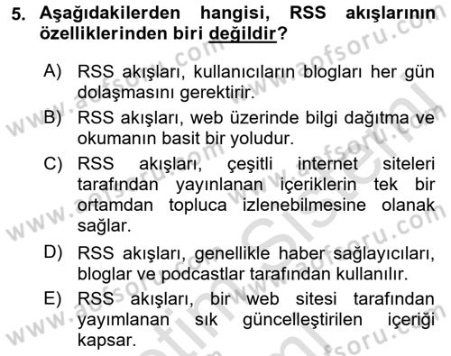 Büro Teknolojileri Dersi 2023 - 2024 Yılı (Final) Dönem Sonu Sınav Soruları 5. Soru