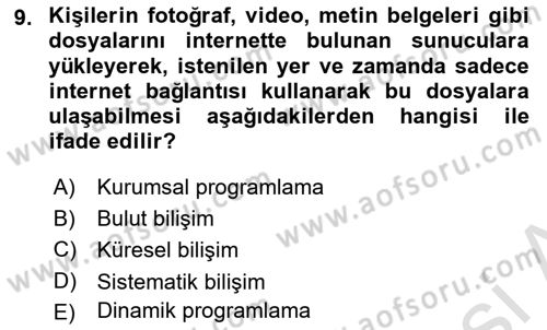 Büro Teknolojileri Dersi 2023 - 2024 Yılı (Final) Dönem Sonu Sınav Soruları 9. Soru