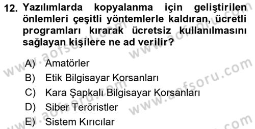 Büro Teknolojileri Dersi 2023 - 2024 Yılı Yaz Okulu Sınav Soruları 12. Soru