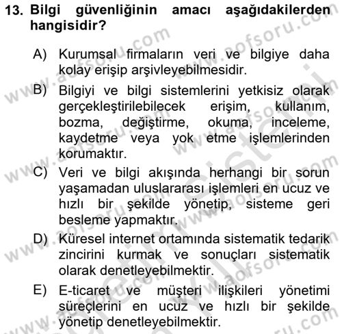 Büro Teknolojileri Dersi 2023 - 2024 Yılı Yaz Okulu Sınav Soruları 13. Soru