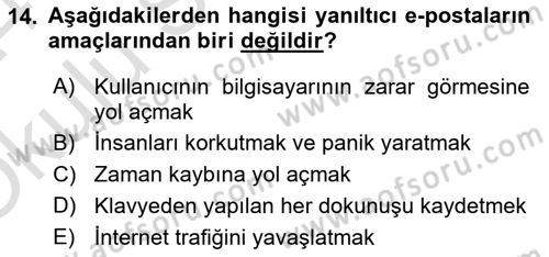 Büro Teknolojileri Dersi 2023 - 2024 Yılı Yaz Okulu Sınav Soruları 14. Soru