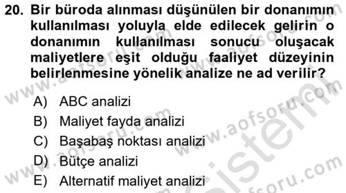 Büro Teknolojileri Dersi 2023 - 2024 Yılı Yaz Okulu Sınav Soruları 20. Soru