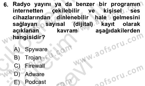 Büro Teknolojileri Dersi 2023 - 2024 Yılı Yaz Okulu Sınav Soruları 6. Soru