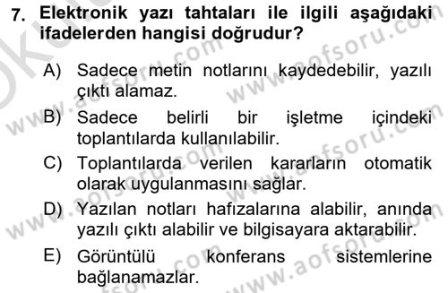 Büro Teknolojileri Dersi 2023 - 2024 Yılı Yaz Okulu Sınav Soruları 7. Soru