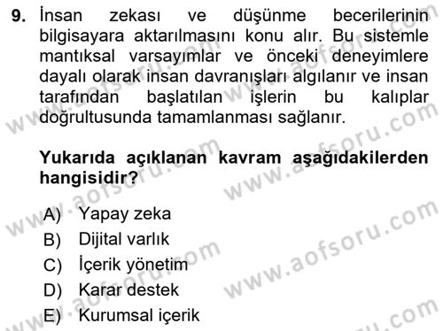 Büro Teknolojileri Dersi 2023 - 2024 Yılı Yaz Okulu Sınav Soruları 9. Soru