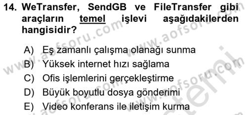 Büro Teknolojileri Dersi 2024 - 2025 Yılı (Vize) Ara Sınav Soruları 14. Soru