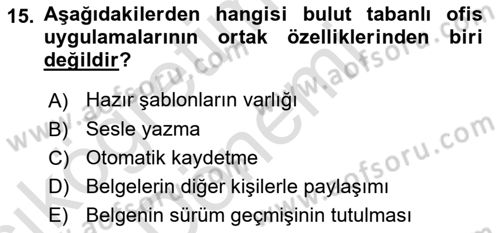 Büro Teknolojileri Dersi 2024 - 2025 Yılı (Vize) Ara Sınav Soruları 15. Soru
