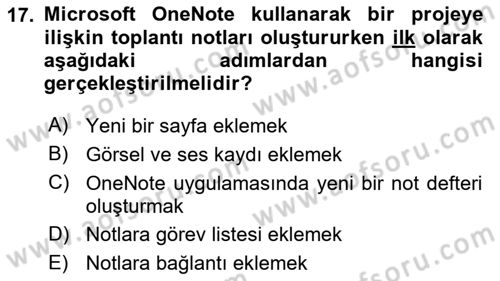 Büro Teknolojileri Dersi Ara Sınavı Deneme Sınav Soruları 17. Soru