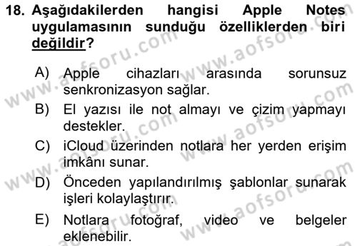 Büro Teknolojileri Dersi Ara Sınavı Deneme Sınav Soruları 18. Soru