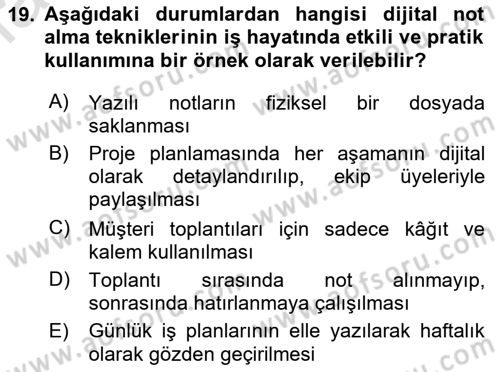 Büro Teknolojileri Dersi 2024 - 2025 Yılı (Vize) Ara Sınav Soruları 19. Soru