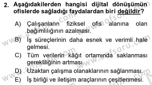 Büro Teknolojileri Dersi 2024 - 2025 Yılı (Vize) Ara Sınav Soruları 2. Soru