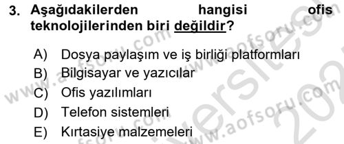 Büro Teknolojileri Dersi 2024 - 2025 Yılı (Vize) Ara Sınav Soruları 3. Soru