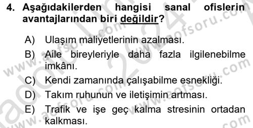 Büro Teknolojileri Dersi Ara Sınavı Deneme Sınav Soruları 4. Soru