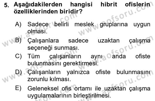 Büro Teknolojileri Dersi Ara Sınavı Deneme Sınav Soruları 5. Soru