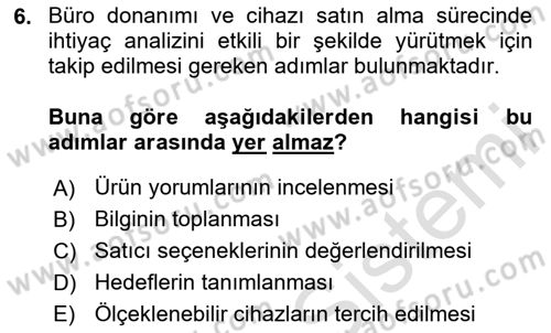 Büro Teknolojileri Dersi Ara Sınavı Deneme Sınav Soruları 6. Soru