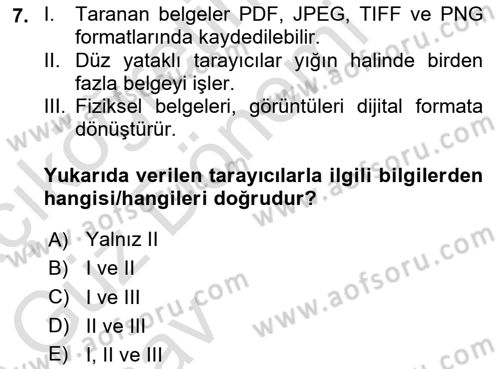 Büro Teknolojileri Dersi Ara Sınavı Deneme Sınav Soruları 7. Soru