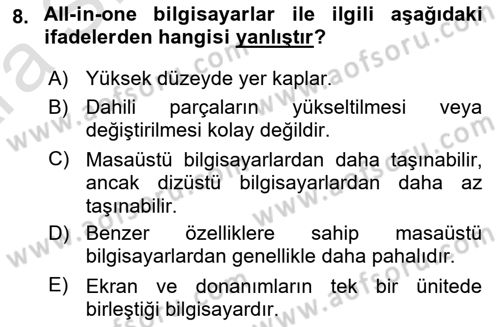 Büro Teknolojileri Dersi 2024 - 2025 Yılı (Vize) Ara Sınav Soruları 8. Soru