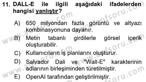 Büro Teknolojileri Dersi 2024 - 2025 Yılı (Final) Dönem Sonu Sınav Soruları 11. Soru