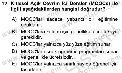 Büro Teknolojileri Dersi 2024 - 2025 Yılı (Final) Dönem Sonu Sınav Soruları 12. Soru