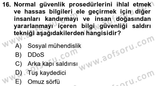Büro Teknolojileri Dersi 2024 - 2025 Yılı (Final) Dönem Sonu Sınav Soruları 16. Soru