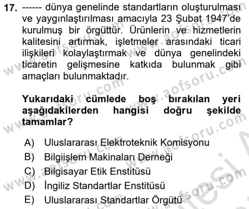 Büro Teknolojileri Dersi 2024 - 2025 Yılı (Final) Dönem Sonu Sınav Soruları 17. Soru