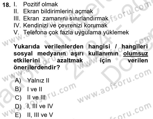 Büro Teknolojileri Dersi 2024 - 2025 Yılı (Final) Dönem Sonu Sınav Soruları 18. Soru