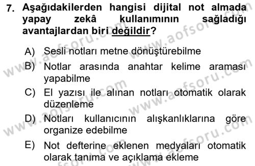 Büro Teknolojileri Dersi 2024 - 2025 Yılı (Final) Dönem Sonu Sınav Soruları 7. Soru