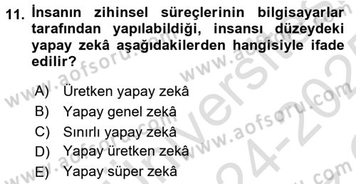 Büro Teknolojileri Dersi 2024 - 2025 Yılı Yaz Okulu Sınav Soruları 11. Soru