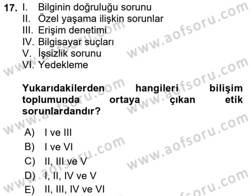 Büro Teknolojileri Dersi 2024 - 2025 Yılı Yaz Okulu Sınav Soruları 17. Soru