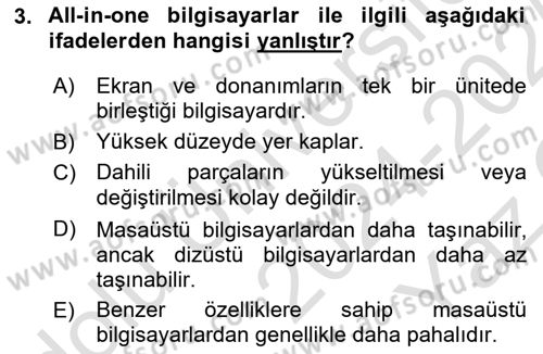 Büro Teknolojileri Dersi 2024 - 2025 Yılı Yaz Okulu Sınav Soruları 3. Soru