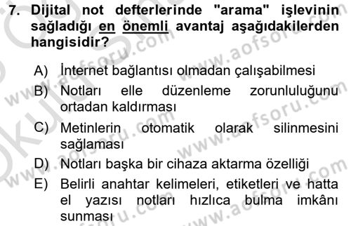 Büro Teknolojileri Dersi 2024 - 2025 Yılı Yaz Okulu Sınav Soruları 7. Soru