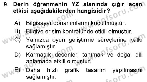 Büro Teknolojileri Dersi 2024 - 2025 Yılı Yaz Okulu Sınav Soruları 9. Soru