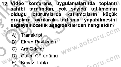 Büro Teknolojileri Dersi 2025 - 2026 Yılı (Vize) Ara Sınav Soruları 12. Soru