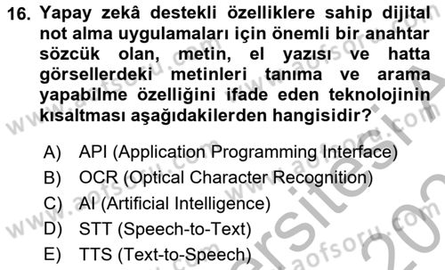 Büro Teknolojileri Dersi 2025 - 2026 Yılı (Vize) Ara Sınav Soruları 16. Soru