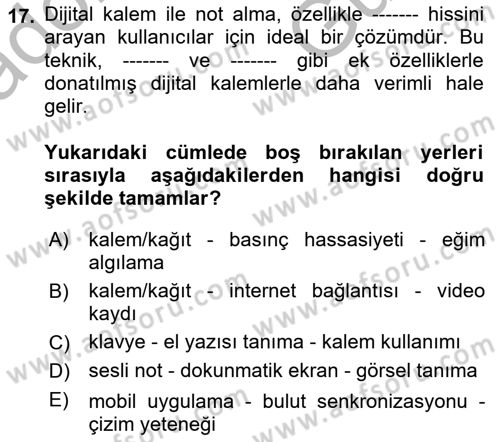 Büro Teknolojileri Dersi 2025 - 2026 Yılı (Vize) Ara Sınav Soruları 17. Soru