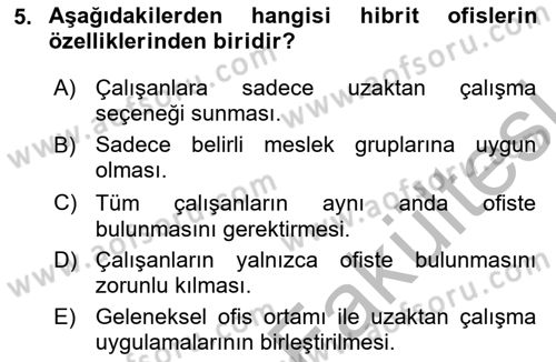 Büro Teknolojileri Dersi 2025 - 2026 Yılı (Vize) Ara Sınav Soruları 5. Soru