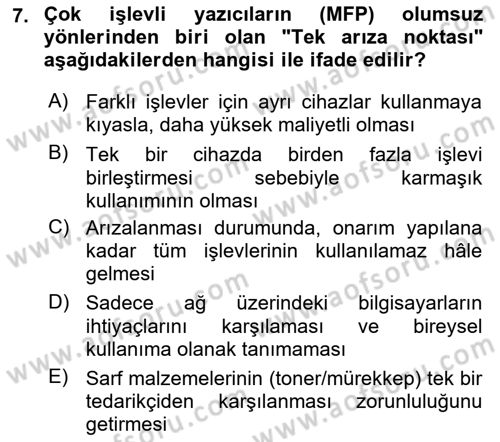 Büro Teknolojileri Dersi 2025 - 2026 Yılı (Vize) Ara Sınav Soruları 7. Soru