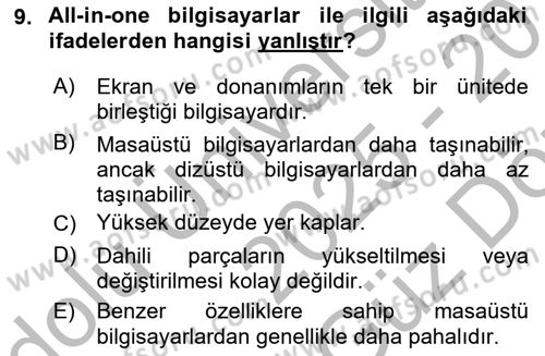 Büro Teknolojileri Dersi 2025 - 2026 Yılı (Vize) Ara Sınav Soruları 9. Soru
