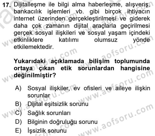 Büro Teknolojileri Dersi 2025 - 2026 Yılı (Final) Dönem Sonu Sınav Soruları 17. Soru