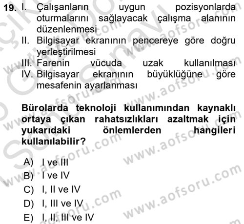 Büro Teknolojileri Dersi 2025 - 2026 Yılı (Final) Dönem Sonu Sınav Soruları 19. Soru