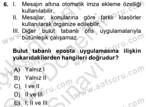 Büro Teknolojileri Dersi 2025 - 2026 Yılı (Final) Dönem Sonu Sınav Soruları 6. Soru