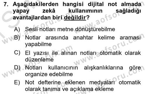 Büro Teknolojileri Dersi 2025 - 2026 Yılı (Final) Dönem Sonu Sınav Soruları 7. Soru