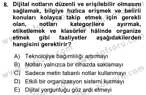 Büro Teknolojileri Dersi 2025 - 2026 Yılı (Final) Dönem Sonu Sınav Soruları 8. Soru