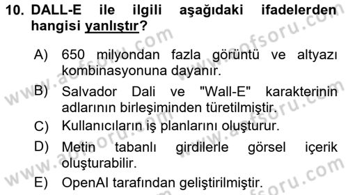 Büro Teknolojileri Dersi 2025 - 2026 Yılı Yaz Okulu Sınav Soruları 10. Soru