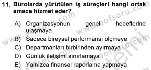 Büro Teknolojileri Dersi 2025 - 2026 Yılı Yaz Okulu Sınav Soruları 11. Soru